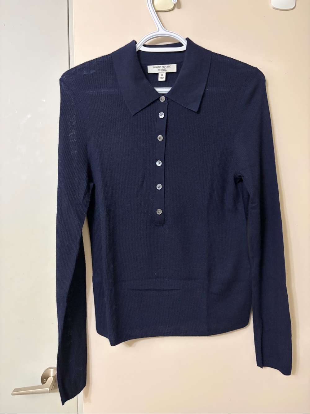 Banana Republic Cashmere Navy Long-Sleeve Polo Knit Top